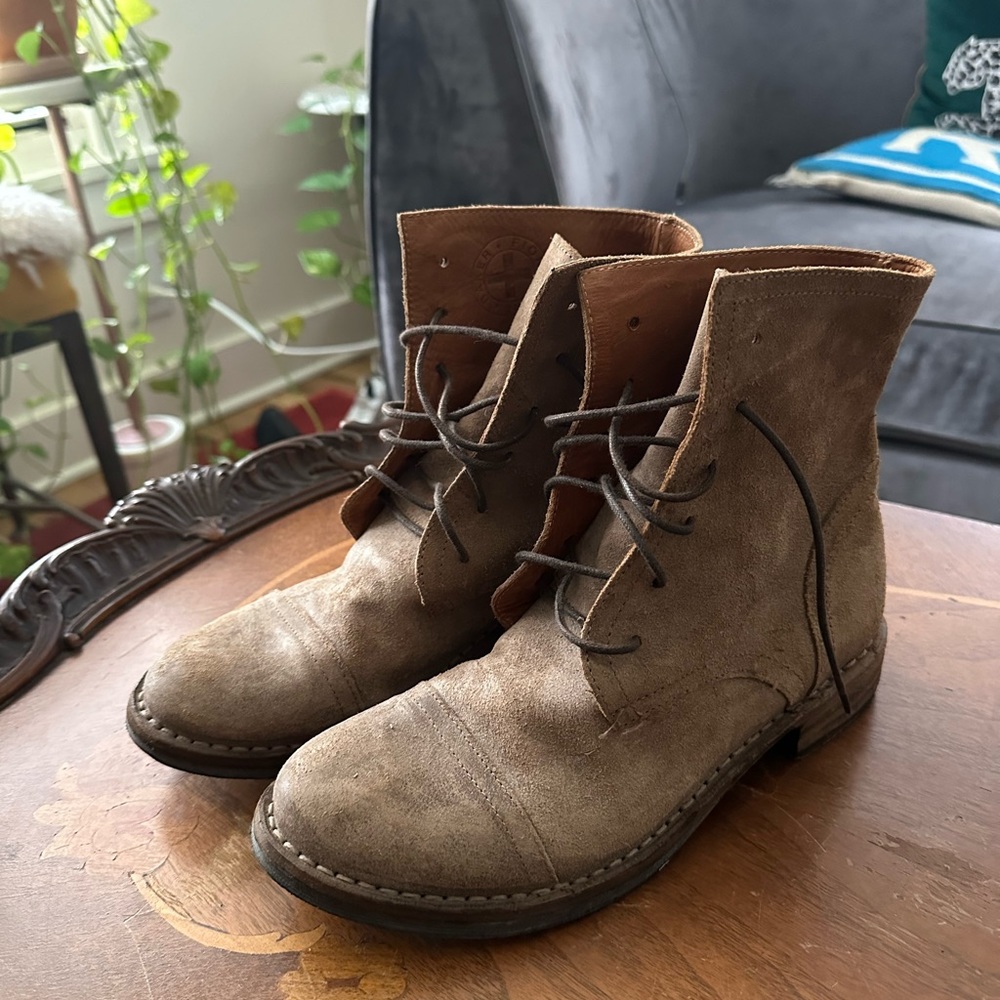 Genuine suede leather lace up boots